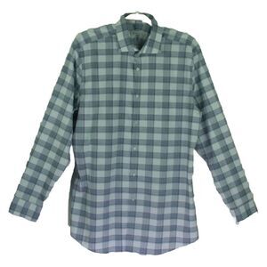 Perry Ellis Portfolio Dress Shirt Blue White Check Long Sleeve Mens 16 34-35